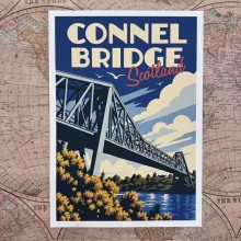Retro Travel Print Connel Bridge - Made in Scotland
