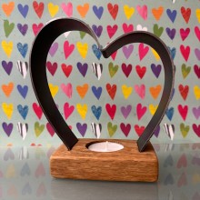 Whisky Barrel Heart shaped T-light holder - small