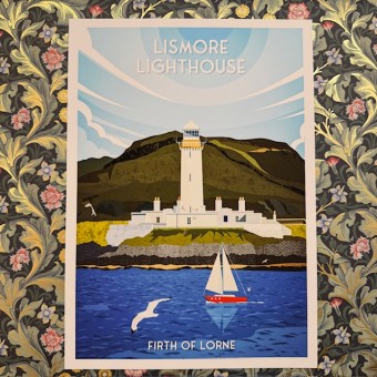 Retro Travel Print Lismore Lighthouse - Made in Scotland