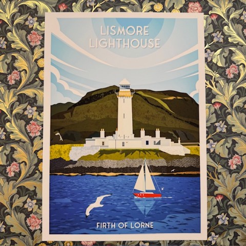 Retro Travel Print Lismore Lighthouse - Made in Scotland